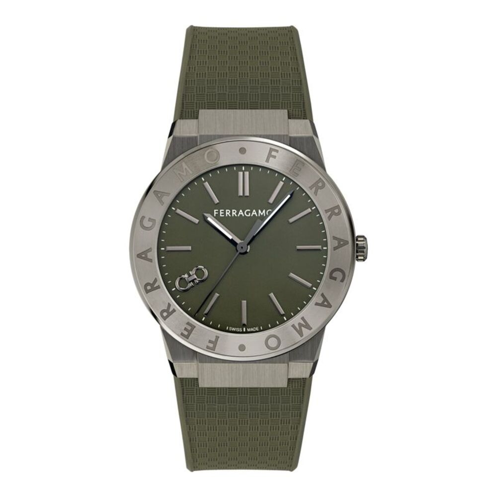 Ferragamo  Sapphire Logo Recycled PU Watch Green Mens